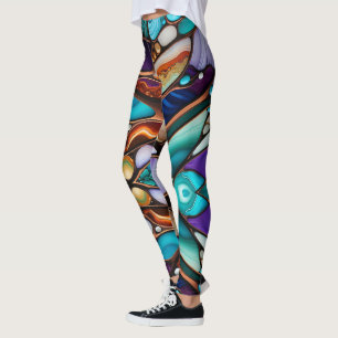 Colourful River Rock Pebbles in Stained Glass Look Leggings