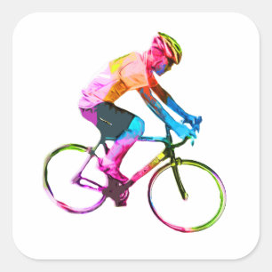 Colourful Road Cyclist Square Sticker