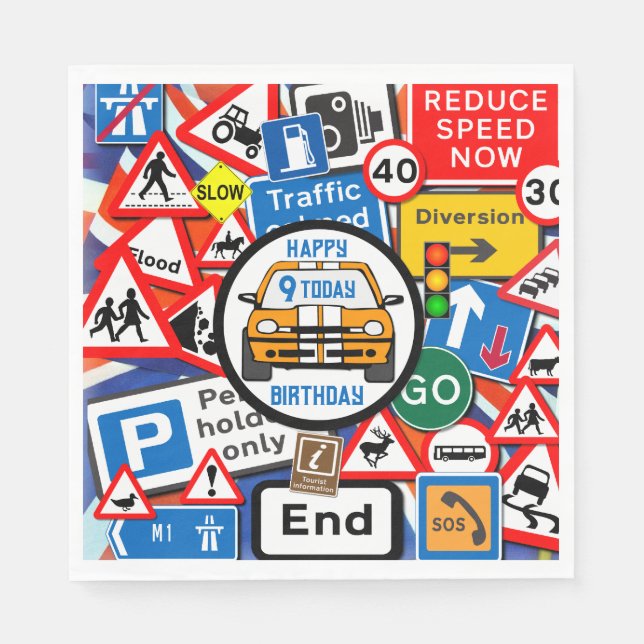 Colourful Road Signs Collage Birthday Party Napkin (Front)