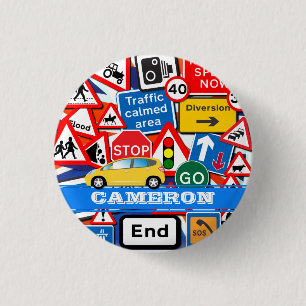 Colourful Road Signs Custom Kids' Name 3 Cm Round Badge