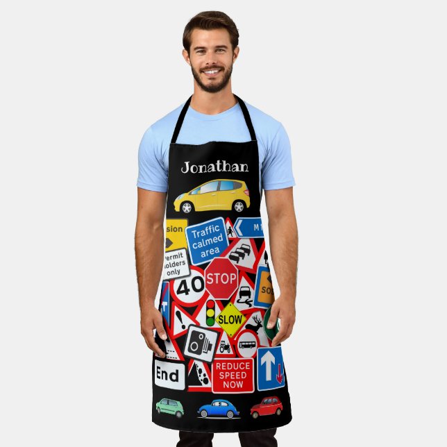 Colourful Road Signs Personalised Custom Name Apron (Worn)