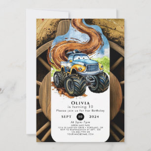Colourful Road Wheels Monster Truck Birthday Invitation