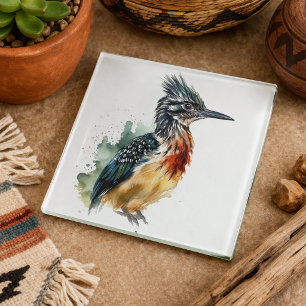 Colourful Roadrunner in water colour Glass Coaster
