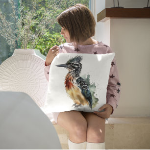 Colourful Roadrunner in watercolor Cushion
