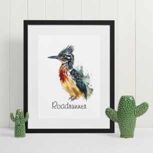 Colourful Roadrunner in watercolor, customisable Poster
