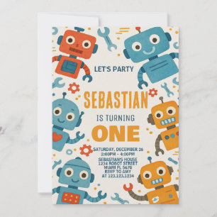 Colourful Robot Birthday Invitation for Kids