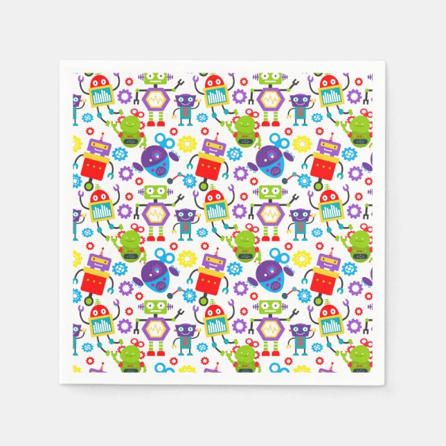 Colourful Robot Party Napkin (Front)