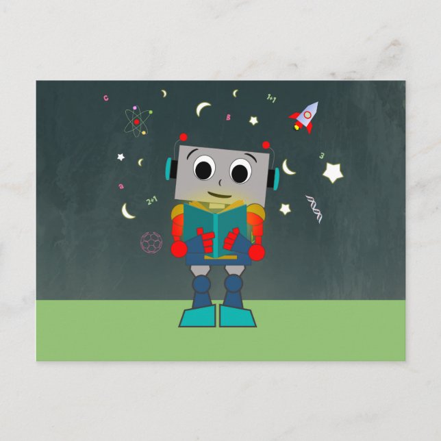 Colourful Robot Reading Book Postcard (Front)