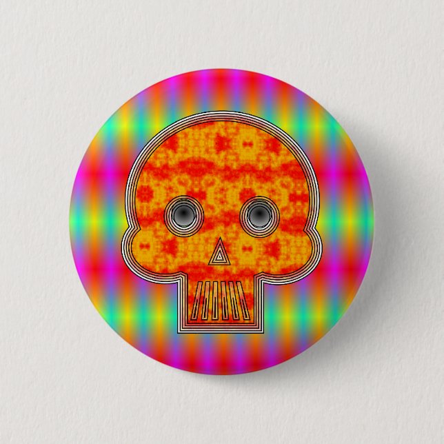 Colourful Robot Skull On Rainbow Background 6 Cm Round Badge (Front)