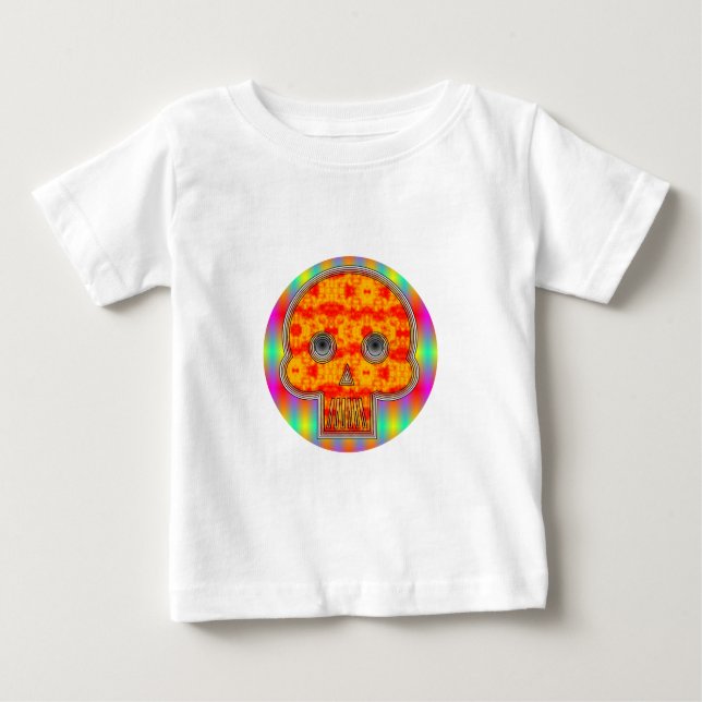 Colourful Robot Skull On Rainbow Background Baby T-Shirt (Front)