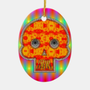 Colourful Robot Skull On Rainbow Background Ceramic Ornament