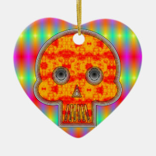 Colourful Robot Skull On Rainbow Background Ceramic Ornament