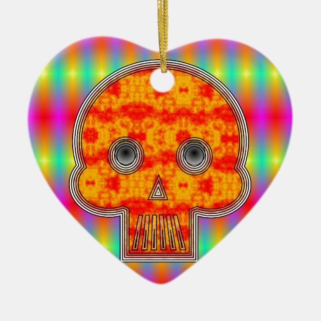 Colourful Robot Skull On Rainbow Background Ceramic Ornament (Front)