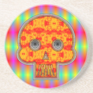 Colourful Robot Skull On Rainbow Background Coaster