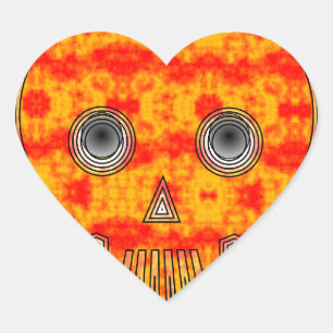 Colourful Robot Skull On Rainbow Background Heart Sticker