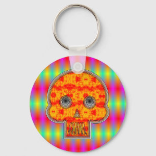 Colourful Robot Skull On Rainbow Background Key Ring