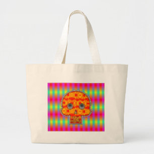 Colourful Robot Skull On Rainbow Background Large Tote Bag