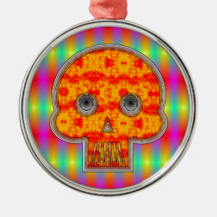 Colourful Robot Skull On Rainbow Background Metal Tree Decoration