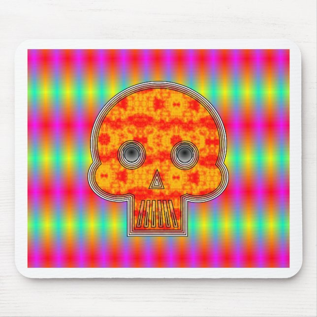 Colourful Robot Skull On Rainbow Background Mouse Pad (Front)