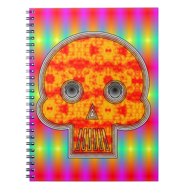 Colourful Robot Skull On Rainbow Background Notebook (Front)