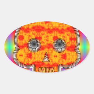 Colourful Robot Skull On Rainbow Background Oval Sticker