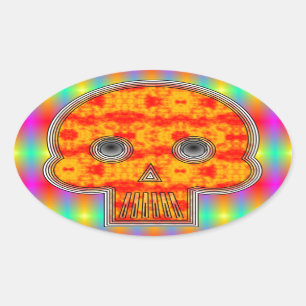 Colourful Robot Skull On Rainbow Background Oval Sticker