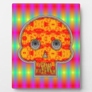 Colourful Robot Skull On Rainbow Background Plaque