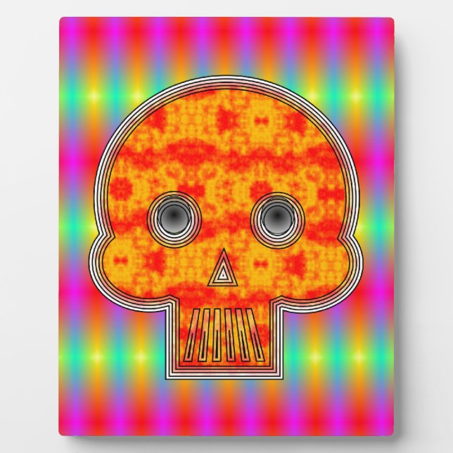 Colourful Robot Skull On Rainbow Background Plaque (Front)