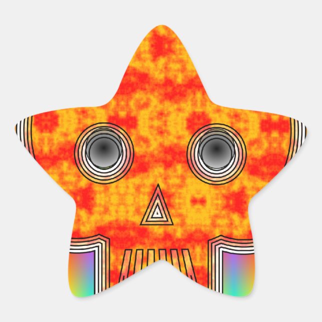 Colourful Robot Skull On Rainbow Background Star Sticker (Front)
