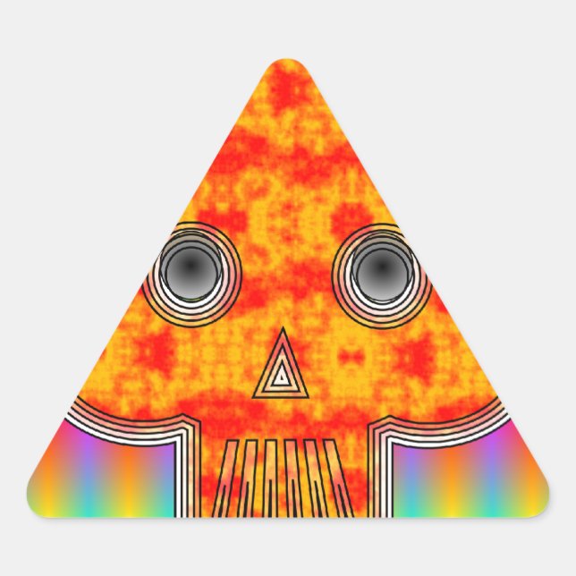 Colourful Robot Skull On Rainbow Background Triangle Sticker (Front)