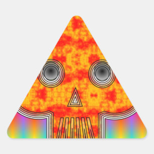 Colourful Robot Skull On Rainbow Background Triangle Sticker