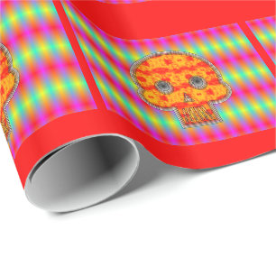 Colourful Robot Skull On Rainbow Background Wrapping Paper