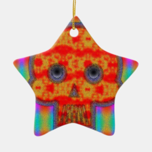 Colourful Robot Skull Painting Ceramic Tree Decoration (Front)