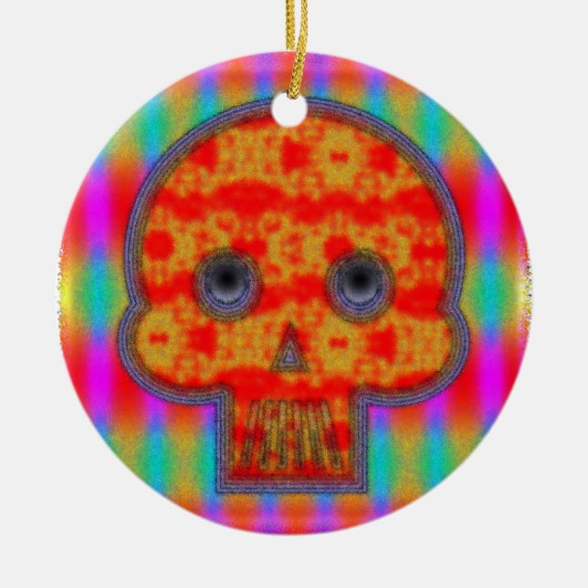 Colourful Robot Skull Painting Ceramic Tree Decoration (Front)