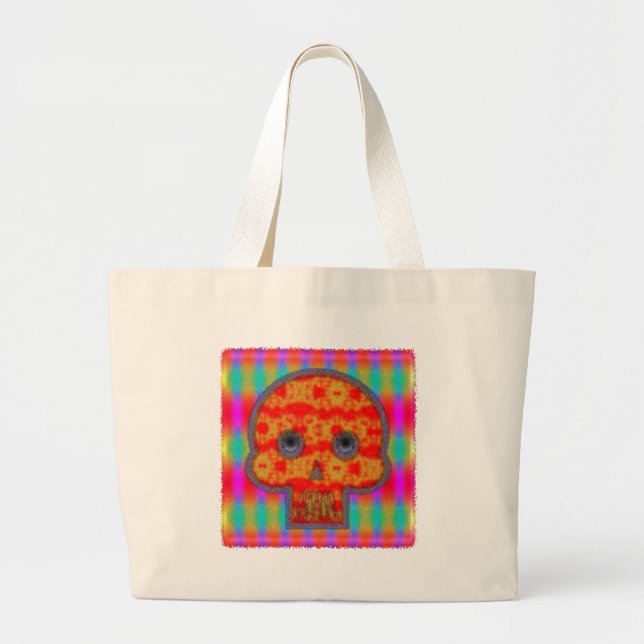 Colourful Robot Skull Painting Large Tote Bag (Front)