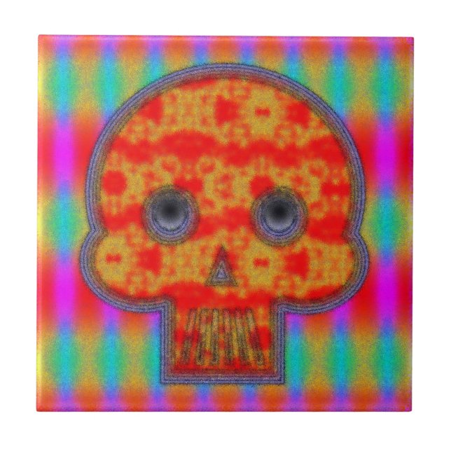 Colourful Robot Skull Painting Tile (Front)