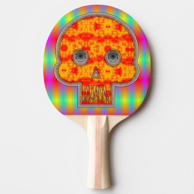 Colourful Robot Skull Ping Pong Paddle (Front)