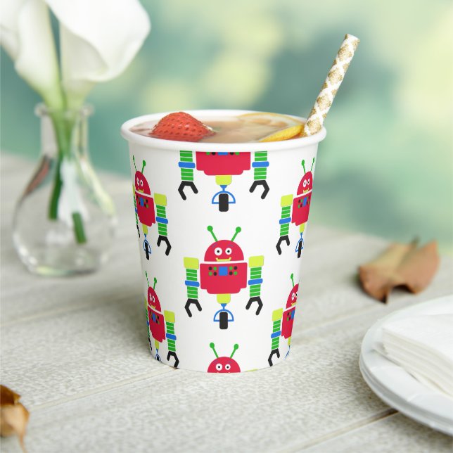 Colourful Robots Birthday Party Paper Cups (Insitu)