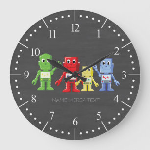 Colourful robots illustration large clock
