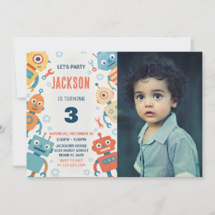 Colourful Robots Kids Birthday Invitation