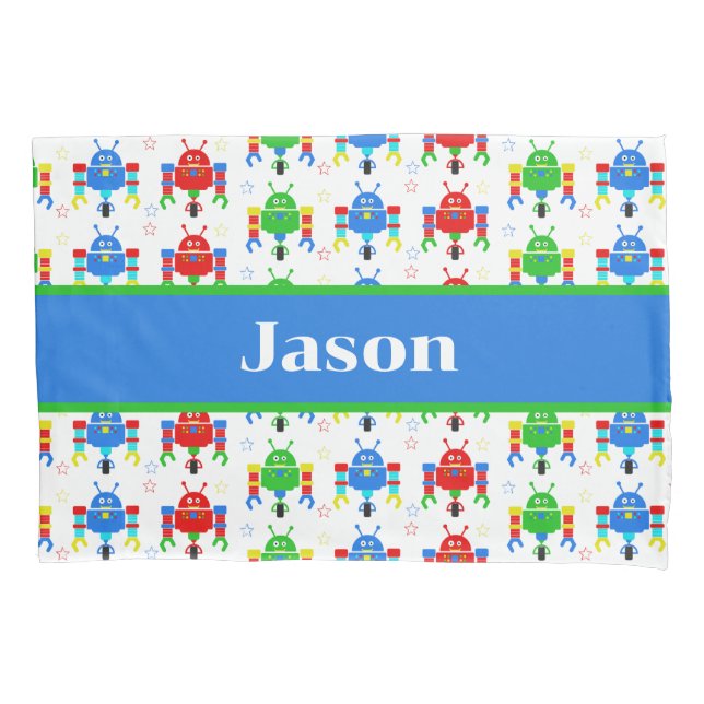Colourful Robots Kids Personalised Pillowcase (Front)