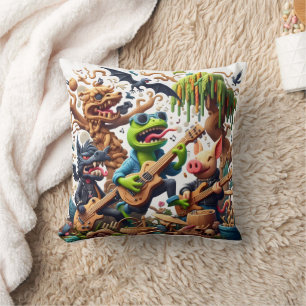 Colourful Rock and Roll Band in Whimsical Forest Cushion