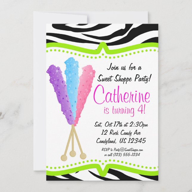 Colourful Rock Candy Birthday Party Invitation (Front)