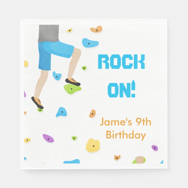 Colourful Rock Climbing Party Napkins (Front)