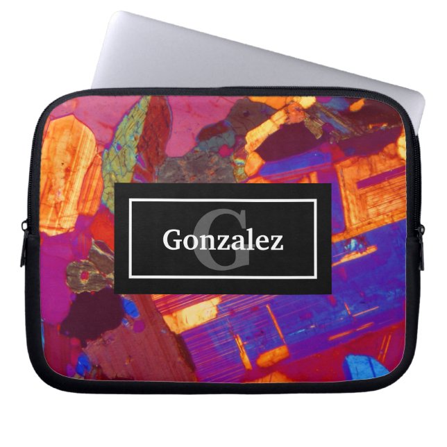 Colourful Rock Thin Section with Name and Monogram Laptop Sleeve (Front)