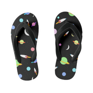 Colourful Rockets Planets Moons Stars Outer Space Kid's Thongs