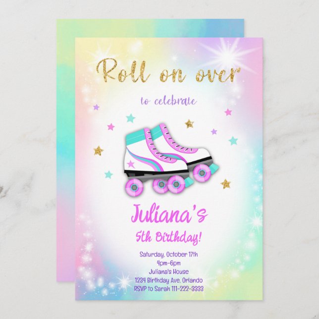 Colourful Roller Skate Birthday Invitation (Front/Back)