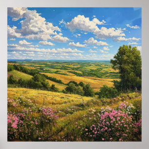 Colourful Rolling Hills and Wildflower Landscape Poster