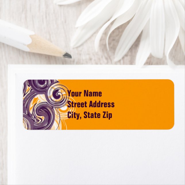 Colourful Rolling Purple Side Border Personalised Return Address Label (Insitu)