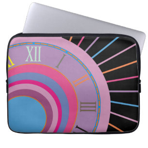 Colourful Roman Numeral Clock Pink Blue Purple Ora Laptop Sleeve
